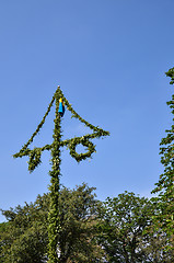 Image showing Midsummer pole at blue sky