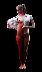 Image showing attractive naked woman in white shirt