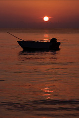 Image showing boat sunset red 