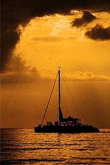 Image showing boat sunset yellow
