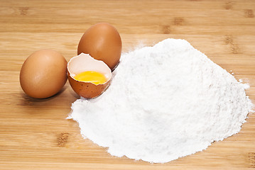 Image showing Eggs and flour. preparation of pasta