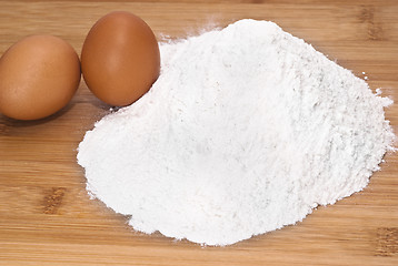 Image showing Eggs and flour. preparation of pasta