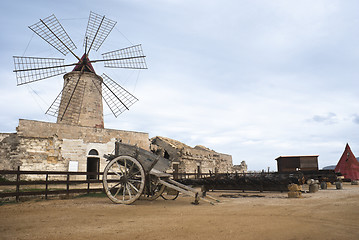 Image showing old windmill in sicily, trapani