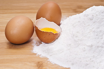 Image showing Eggs and flour. preparation of pasta