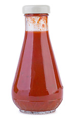 Image showing Glass bottle with tomato ketchup