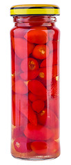 Image showing Glass jar with marinated Piri-Piri peppers