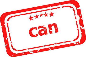 Image showing can on red rubber stamp over a white background