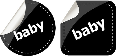 Image showing baby word on black stickers button set, label