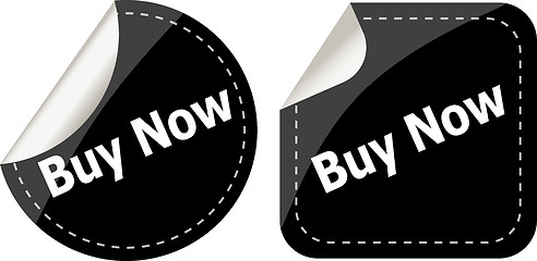 Image showing buy now word on black stickers button set, business label