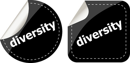 Image showing diversity word on black stickers button set, label