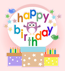 Image showing birthday party elements with cute owls and birds