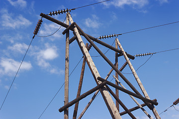 Image showing Wooden pillar of electricity transmission line