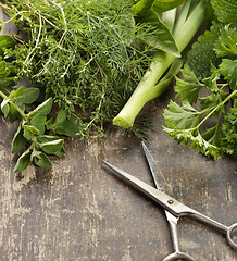 Image showing Fresh Herbs On A  Rusty Table 