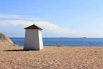 Image showing Beach Hut Facing the Blue Sea