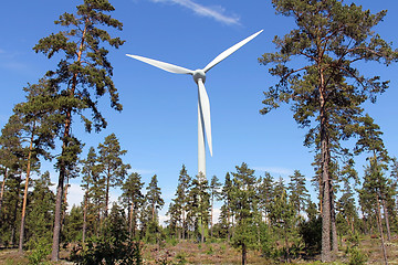 Image showing Wind Turbine in Pine Forest