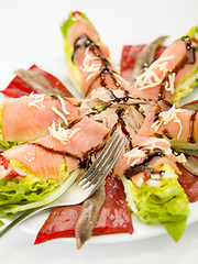 Image showing food salmon anchovy salad