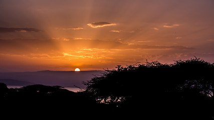 Image showing Sunrise over lake Langano