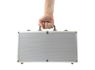 Image showing Silver metal briefcase in hand