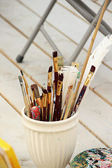 Image showing Vivid paintbrushes at the atelier 