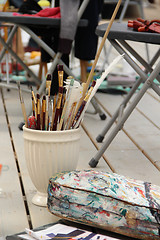 Image showing Vivid paintbrushes at the atelier 