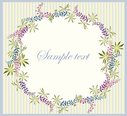 Image showing Greeting card with lupine . Beautiful decorative framework with 