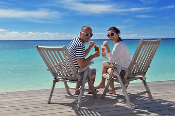 Image showing happy young couple relax and take fresh drink