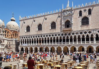 Image showing ITALY, VENICE - JULY 2012: Global Financial crisis, no tourist relaxes at a street cafe at St Mark square on July 16, 2012 in Venice.