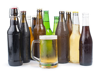 Image showing Bottles of beer and beer mug. 