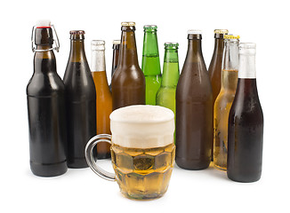 Image showing Bottles of beer and beer mug. 