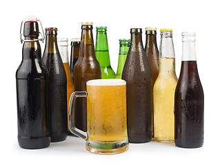 Image showing Bottles of beer and beer mug. 