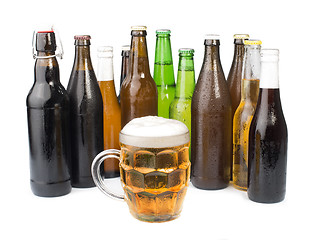 Image showing Bottles of beer and beer mug. 