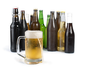 Image showing Bottles of beer and beer mug. 