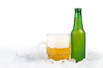 Image showing Bottle of beer and beer mug