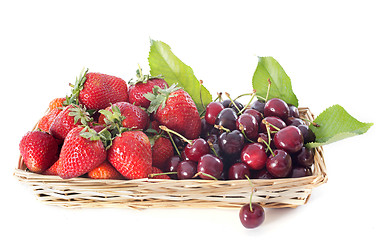 Image showing strawberries and cherries in basket
