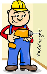 Image showing worker with drill cartoon illustration