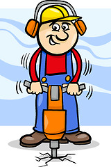 Image showing worker with pneumatic hammer cartoon