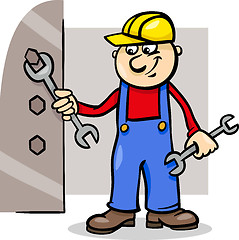 Image showing worker with wrench cartoon illustration