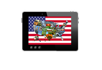 Image showing black tablet and colorful map of USA