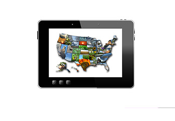 Image showing black tablet and colorful map of USA