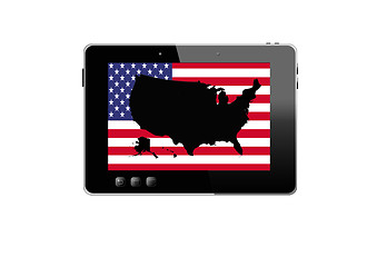 Image showing illustration of black tablet and black map of USA