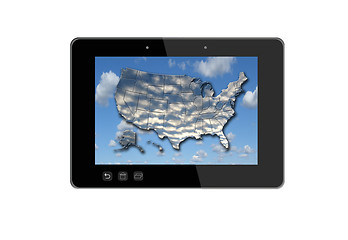 Image showing black tablet and colorful map of USA