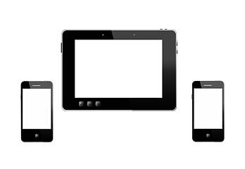 Image showing tablet and two modern mobile phones