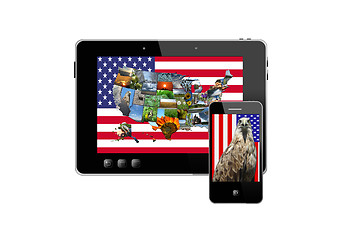 Image showing tablet and modern mobile phone with symbols of USA