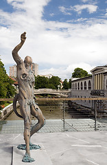 Image showing statue of Prometheus on Butcher's Bridge with padlocks Ljubljani