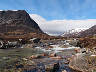 Image showing Lairig Ghru seen from river Dee, Scotland in may