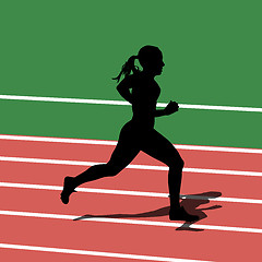 Image showing Running silhouettes in sport stadium. Vector illustration.