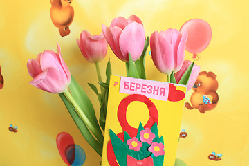 Image showing bouquet from tulips for a holiday on march, 8th