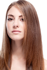 Image showing beautiful bruntte woman with straight long hair isolated