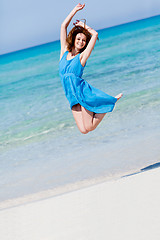 Image showing beautful happy woman on the beach lifestyle summertime