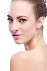 Image showing beautiful young woman with perfect skin and soft makeup 